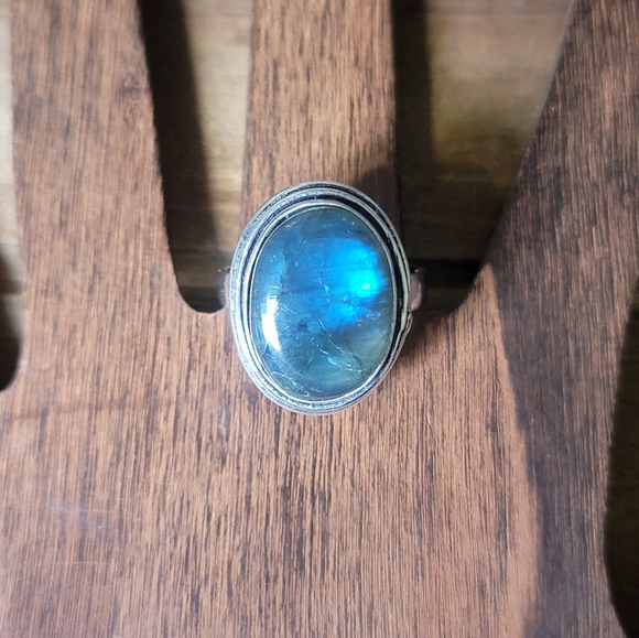 Native Blue Labradorite Gemstone Ring Size 9 925 Silver Jewelry Bohemian Western - Picture 5 of 5
